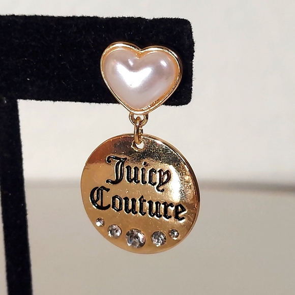 Juicy Couture Los Angeles Gold Toned Heart & Rhinestone Dangle Earrings - Picture 8 of 11